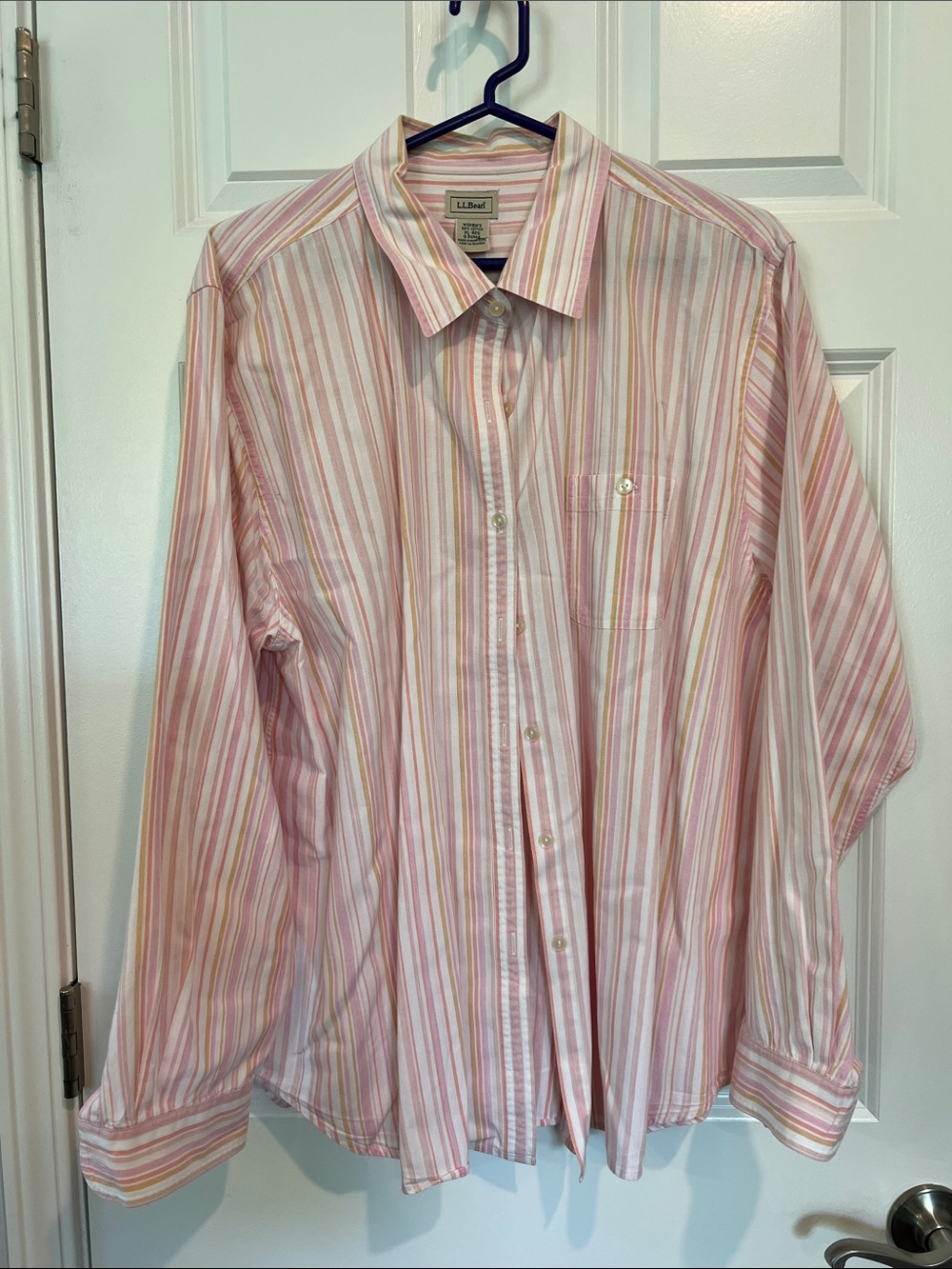 L.L. Bean Women’s Light Pink Multi-Stripe Cotton Button-Down Shirt - Size XL